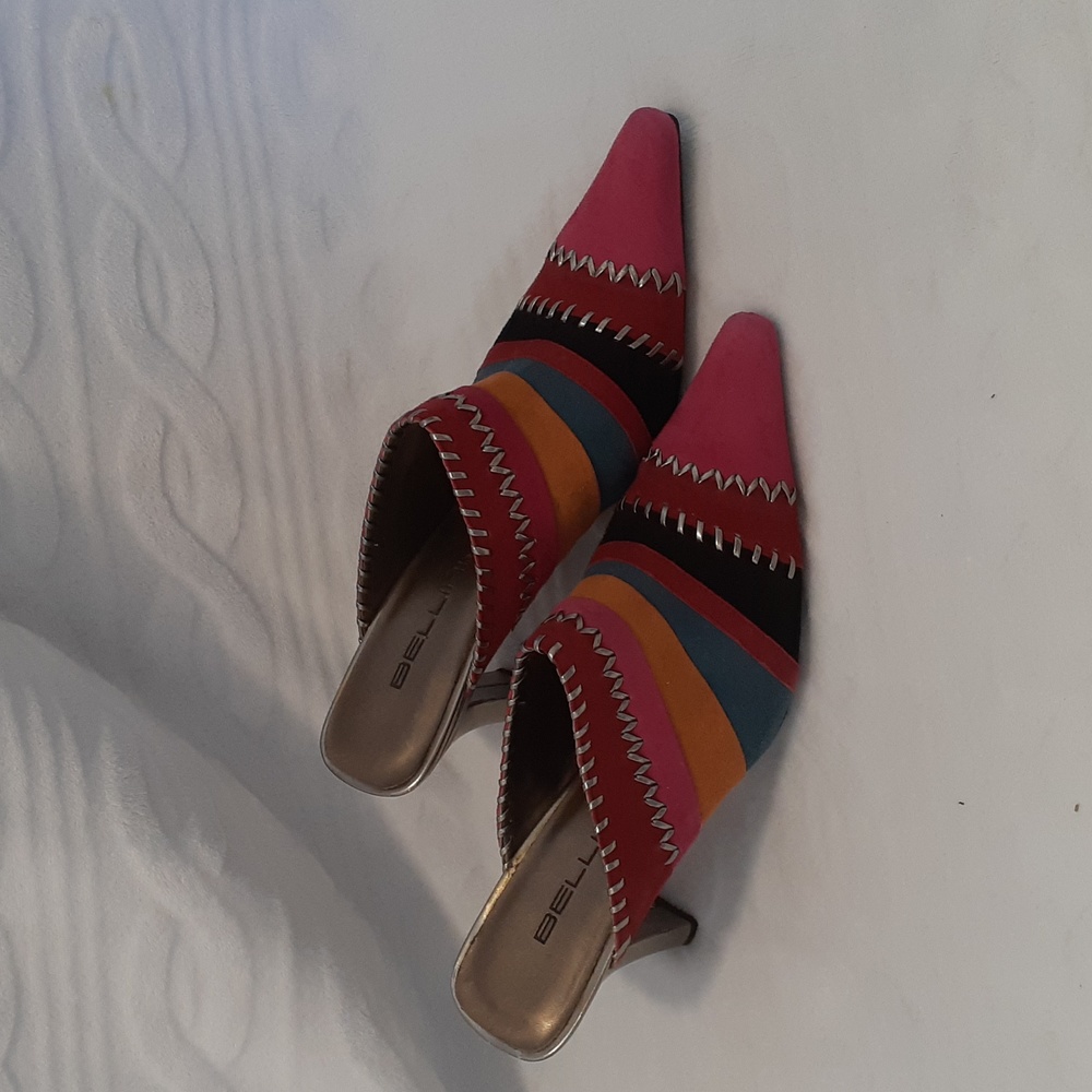 Bellini Multi colored Slip on Heels Leather Boho Look size 7